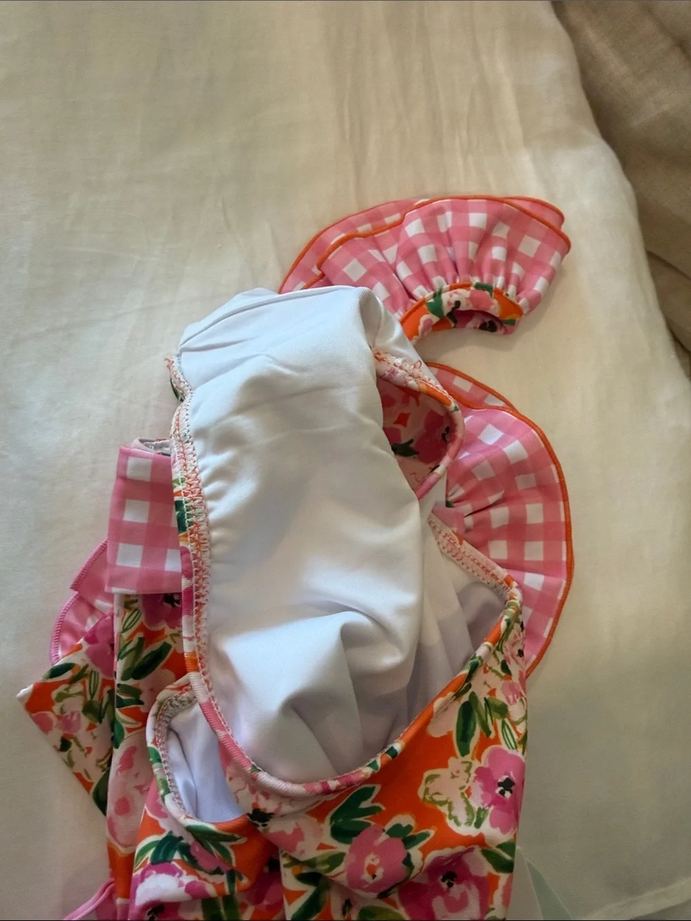 SweetHoney Pink Floral Swim Suit with Orange Background